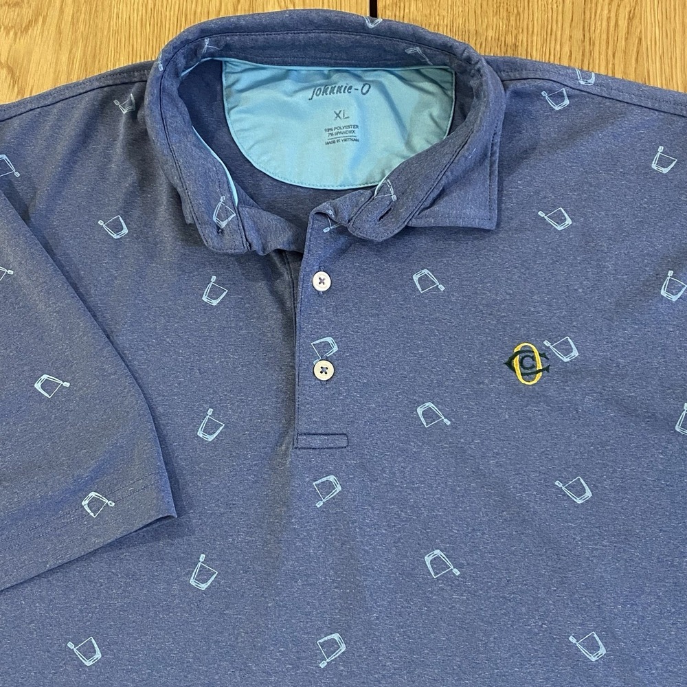 Johnnie O Golf Graphic Polo Cocktail Theme Shirt Men XL Blue Performance Preppy